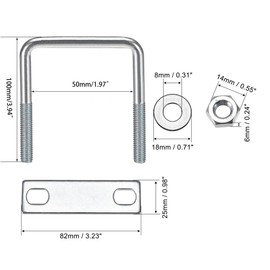 TA-VIGOR 4 sets M8 Square U-Bolts, 50mm Inner Width 100mm Length Steel U-Bolts with Nut, Plate, Washer for Attaching Piping Conduit Cable Tube Brackets Boat Trailer