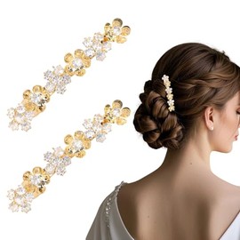 AMCAMI 2PCS Rhinestone Hair Clips,Gold Wedding Hair Clips For Women，Fancy Gold Hair Barrettes For Bridal Bridesmaid Prom