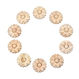 10-Pack Unpainted Wood Rosettes Little Onlay Appliques (Dia-3cm/1.18") for Furniture Decoration, Unfinished Round Flower Carving Craft Decals for Home Chests Cabinet Cupboard Dresser Bed Wardrobe