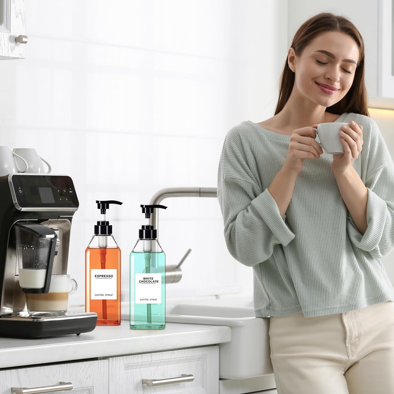 Nuogo 6 Pcs Coffee Syrup Dispenser Bottles Set 750ml, 500ml,