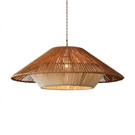 LIGHTLAND 19.7 Inch Bohemian Rattan Pendant Light, Twine Woven Chandelier, Wabi-sabi Style Handwoven Chandelier for Dining Room, Kitchen Island, Living Room