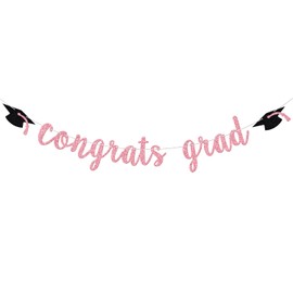 Pink Glitter Congrats Grad Banner for Graduation Decorations, Class of 2025 Garland Decor, High School/College/University Graduation Party Decorations