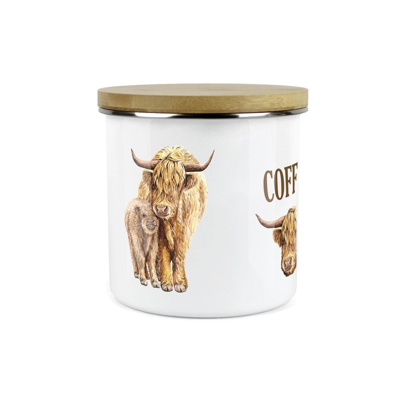 Purely Home Highland Cow Sugar Canister - White Metal Enamel
