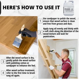 32 OZ Pure Tung Oil Waterproof Wood Sealer Indoor and Outdoor, 100% Pure Natural Tung Oil for Unfinished Bare, with Brush Wood Finishing, Such as Cutting Boards, Outdoor Furniture, Butcher Blocks