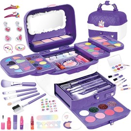 Set de Cosméticos Kit Belleza para Niñas Maquillaje Juguete, Caja de Maquillaje para Niñas, Protege la Piel de Las de Daños, Regalos de Navidad, Cumpleaños y Festividades para niños(Púrpura)