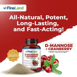FineLand D-Mannose + Cranberry – 1600mg per Serving – 120 Vegan Capsules – Urinary Tract & Bladder Health Support – Non-GMO, Gluten-Free, Made in USA