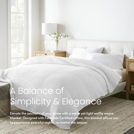 Whisper Organics Waffle Blanket - 100% Organic Cotton Blanket - Soft Breathable Lightweight GOTS and Fairtrade Certified 320GSM Blanket (90x90)