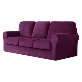 ZYXFYY 7 Piece Stretch Velvet Ektorp Sofa Covers, for 1 Base Cover, 3 Cushion Couch Cover and 3 Backrest Cover, for Living Room Furniture (Purple,3 Seat 7 PCS)