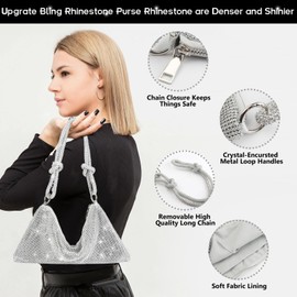 Silver Rhinestone Purse, Women Evening Bag Glitter Bling Sparkly Bags, Gold Purse Wedding, Glitter Silver Bag Crystal Prom Clutchs for Party/Formal