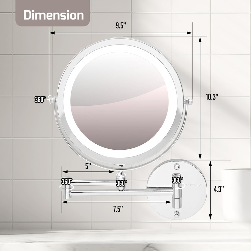 OVENTE Wall Mounted Lighted Makeup Mirror, 9" Double Sided 1X/10X