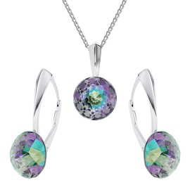 Jewellery Set for Women Earrings Silver 925 Hanging - Women's Necklace with Pendant - Jewellery Set for Her with Crystals Dome Earrings Hanging and Necklace Girls Gift Women, Sterling Silver, Crystal