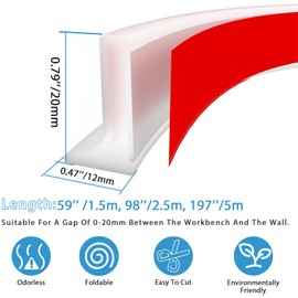 Silicone Shower Water Guard - Collapsible Dam with Self-Adhesive Barrier for Kitchen/Sink Area Edge (Transparent, 1.5m/59in)