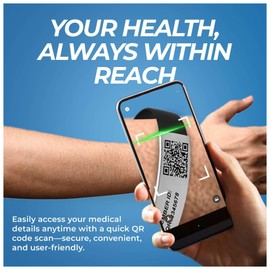 QR Code Medical Alert Bracelet with Medical Badge – Adjustable Silicone Wrist Band, Waterproof with Emergency Card & Lifetime Access to PHR (Personal Health Record), Black