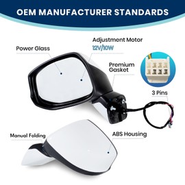 Xingshihuang For HONDA CIVIC Side Mirror Left Driver (2012 2013 2014 2015) with Power Mirror Manual Folding丨Without Turn Signal Light Non-Heated Match to White Replace#76252TR0A01(3 Pins)