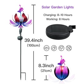 Putuo Decor Solar Garden Lotus Stake Light Metal Flower Decoration Rotating Windmill Pathway LED Wind Spinner Light with Flower Fairy Crack Crystal Ball Outdoor Decorative Waterproof Patio Yard