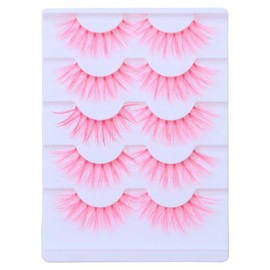 5 Pairs White False Eyelashes, Cosplay Eyelashes, 3D Multilayer Anime Cartoon Eyelashes Effect, Fluffy, Fluffy, Cat Eyes, White False Eyelashes, Fancy Dress Eyelashes Tool (Pink)
