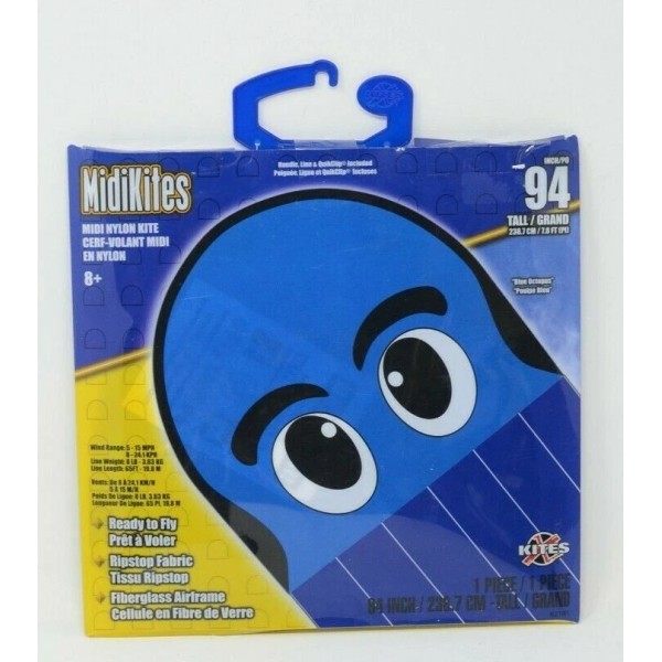 Midikites midi nylon kite cerf-volant 94 inches BLUE octopus