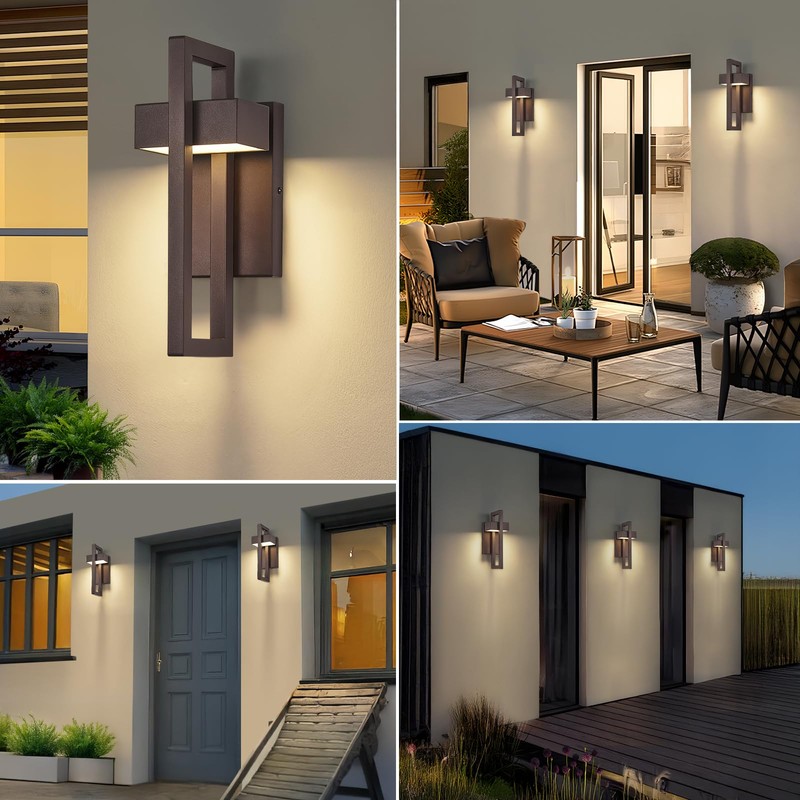 tewei Modern LED Outdoor Wall Sconce Brown Outdoor Lights for
