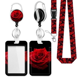 Rose Lanyards for Id Badges,ID Badge Holder and Retractable Reel Clip Lanyard with ID Card Nametag Badge Holder for Nurse Teacher