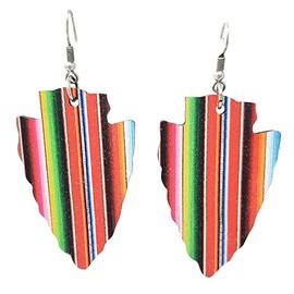 Emulily Navajo Arrowhead Serape Wooden fish hook Earring Western