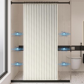 Jerlwuay Waterproof Folding Shower Curtain, Magnetic Shower Curtains for Bathroom, Thick Linen Bathroom Curtain,No Liner Need, Beige, 39" x 79"