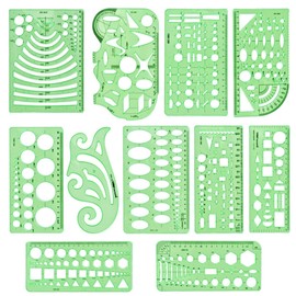 EMNIMQ Pack of 11 Architecture Geometry Stencil Technical Drawing Templates, Technical Drawing Stencil, Plastic Drawing Templates Shape Tool, for Office and School, Building