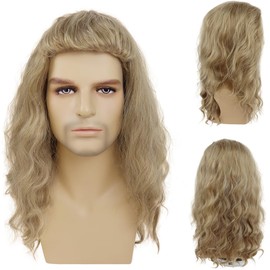 20 inch Long Blonde 80s Wig for Men Curly Rocker Punk Halloween Costume