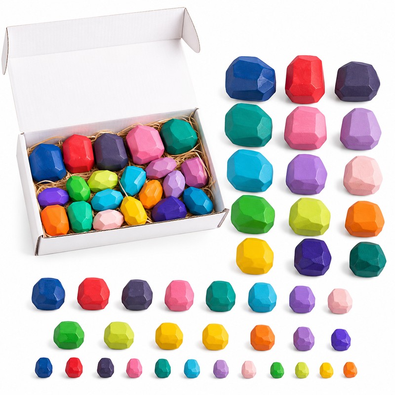 Montessori-Inspired Wooden Stacking Stones for Kids – Natural Wood Balance