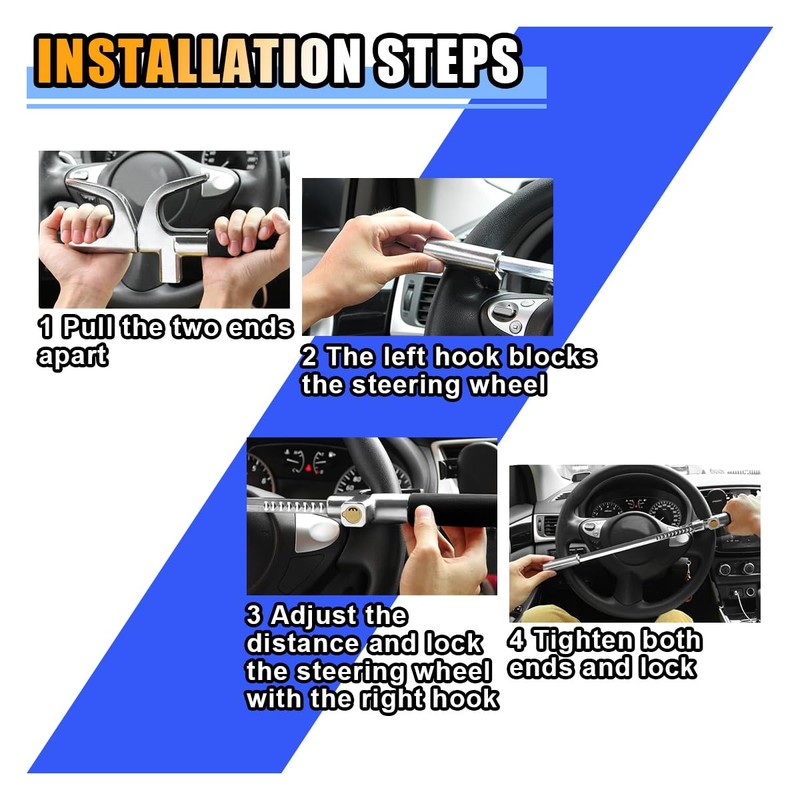Car Steering Wheel Lock, Car Security Anti-Theft Device Retractable Steering
