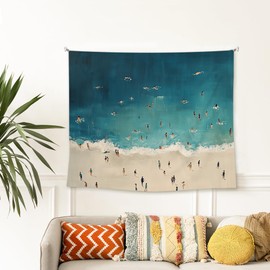 EGBTL Ocean Beach Tapestry, Coastal Wall Tapestry for Bedroom, Beach Room Decor, Summer Seaside Beachy Nautical Tapestries Wall Hanging Decor for Home Living Room Bathroom, 50x60 Inches