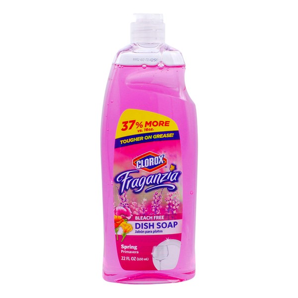 Clorox Fraganzia Liquid Dish Soap Smells Great and Cuts Through Tough Grease FAST Quick Rinsing Formula Washes Away Germs A Powerful Clean You Can Trust, Spring Scent, 22 Ounces