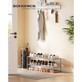 SONGMICS Shoe Rack, 2-Tier Shoe Organizer, Metal Storage Shelf, Upright or Upside Down, for 12-15 Pairs, Stackable, for Entryway, 11.8 x 36.2 x 13.4 Inches, Gray ULSA012G01