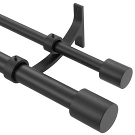 Yun Nephele Matte Black Double Curtain Rods 36-72" (3-6ft), Decorative Window Double Rod with Cap Finials, Adjustable, Aluminum, High-Temperature Curing Coating