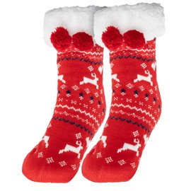 Festive Fix Premium Slipper Socks for Women – Ultra-Soft Non-Slip Bootee Winter Wool Socks | Extra Warm Thermal Knit With Pompoms Decoration for Ladies | Fluffy Knitted Home Socks