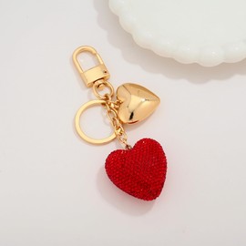 WOWORAMA Heart Bag Charm for Women Puffy Heart Keychain Sparkly Rhinestone Red Heart Purse Charm Handbags Car Keychain Accessories Valentines Gifts
