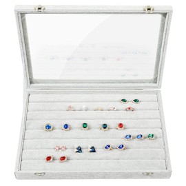 STYLIFING Ring Display Case with Clear Lid Ring Organizer 7 Slots Stud Earring Jewelry Box for Multiple Rings
