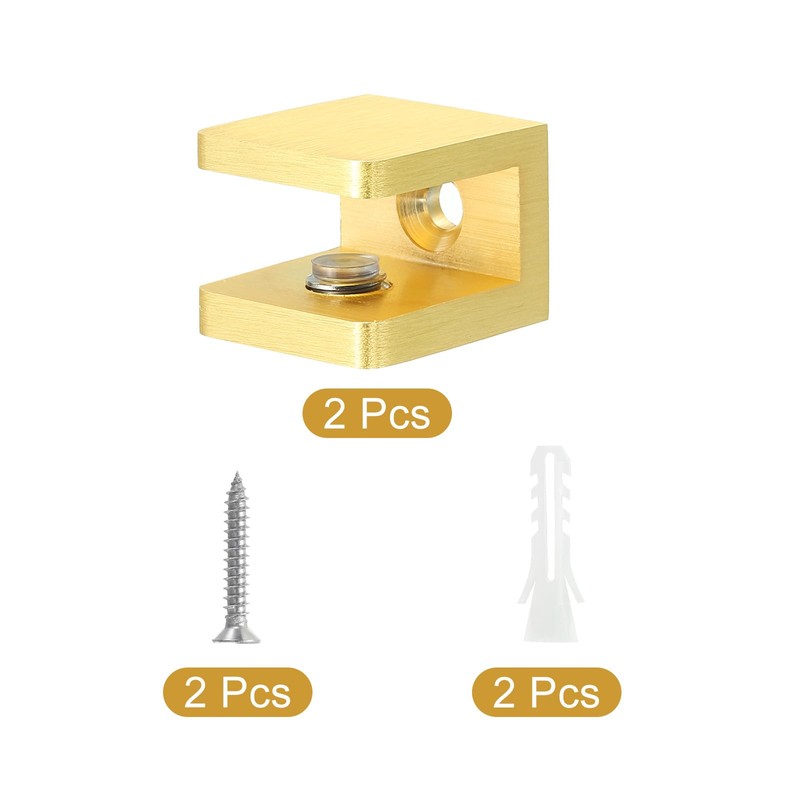 uxcell Glass Shelf Clamp, 2Pcs Brass Glass Clamp for 8-10mm