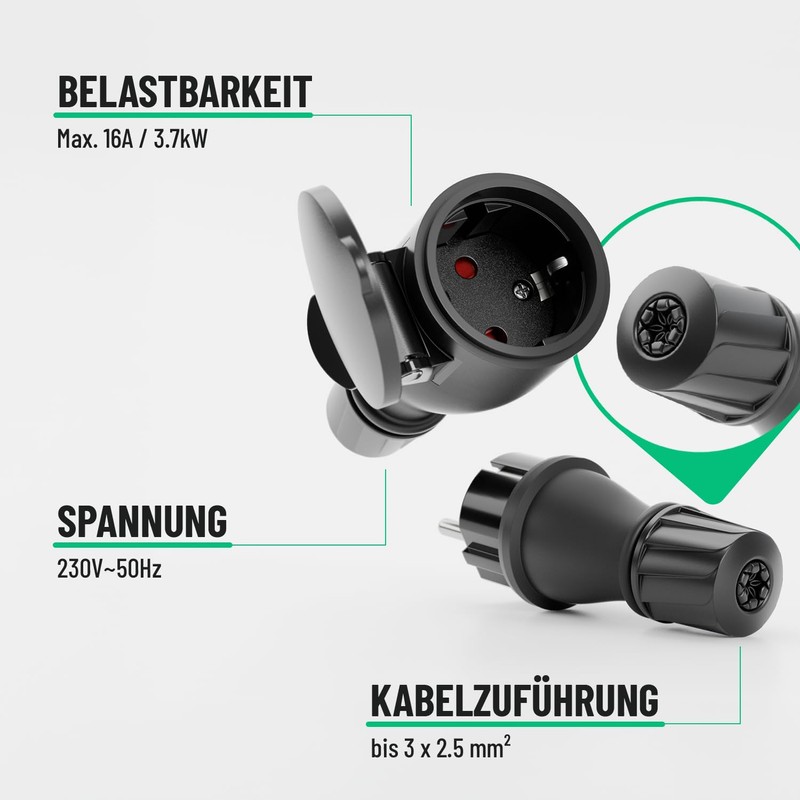 greate 230 V Schuko Plug Coupling Set – 3 x