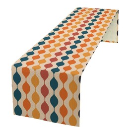 Groovy Retro Table Runner, Mid Century 60s 70s Style Abstract Geometric Stripes Navy Blue Orange Red Print Coffee Table Runner for Farmhouse Table Party 13x70 Inch