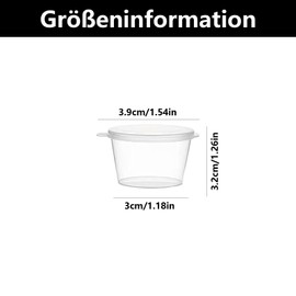 Pack of 100 Deli Containers, Plastic Cups with Lids, Small Containers with Lids, Mini Tins with Lid, 1 oz Food Storage Containers, Leak-Proof, for Sauces, Dips, Spices, Ketchup Salads (25 ml)