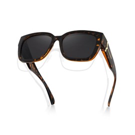 Meeloog Polarized Fit Over Glasses Sunglasses for Women UV Protection, Trendy Square Wrap Around Shades for Driving Riding, P1 Tortoise Frame/Grey Lens, One Size