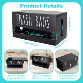 Trash Bag Holder Dispenser, Wooden Garbage Bag Holder, Kitchen Trash Bag Dispenser for Plastic Bags, Trash Bag Storage Dispenser Wall Mounted, Farmhouse Trash Bag Roll Holder (Black)