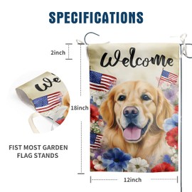 Anyako Patriotic Golden Retriever Garden Flag 4th Of July Yard Flag Red and Blue Flower Garden Flag for Outside 12x18 Double Sided Outdoor Front Porch Decor