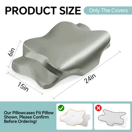 HOMBYS 2-Pack Satin Cervical Pillowcases (Only Pillowcase), Silky Satin Butterfly-Shaped Contour Pillow Cover Cervical Neck Pillow Case with Zipper for Side Back Stomach Sleepers (Gray, Queen Size)