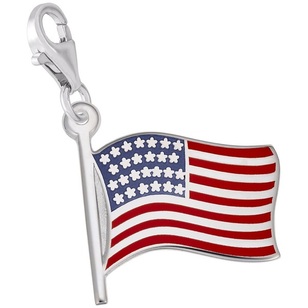 Sterling Silver USA Flag Charm with Lobster Claw Clasp, Charms