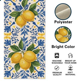 Croar - Camino de mesa de comedor italiano Capri azul limón, Costa Amalfitana, cítricos, Italia, diseño de azulejos de arpillera, decoración de cocina, verano mediterráneo para interiores y exteriores
