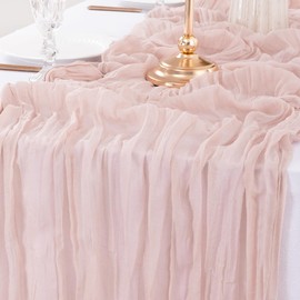 MLMW 1 Pack Cheesecloth Table Runner Bulk 14ft Gauze Table Runner 35 × 170 Inch Rustic Cheese Cloth Table Runner for Wedding Baby Shower Birthday Bridal Party Decorations Dusty Pink