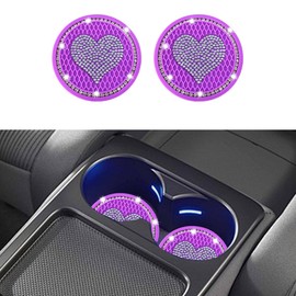 2PCS Bling Car Cup Holder Insert Coasters- 2.75 Inch Non-Slip Embedded Decorative Coaster Drink Car Cup Mat- Crystal Rhinestone Water Bottle Holder Pads Auto Interior Accessories for Women (Purple)