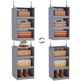FLYBOX Closet Organizer and Storage, Collapsible Hanging Closet Organizer, 3 Shelf Sturdy Baby Closet Organizer & Ideal for RV,Camper Bed Side Closets Gray, 29 ¾" H X 12" W X 12" D, 2 Pack