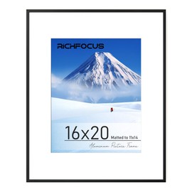 RICHFOCUS 16 x 20 Picture Frame with Mat for 11x14|16x20 Frame Black|Metal Aluminum 20x16 Picture Frames for Wall with Tempered Glass Hanging Hardwares Included, Set of 1